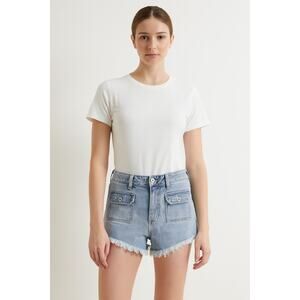 Celebrity Pink Juniors Denim Frill Hem Shorts - Size 9 NWT Button Front Pockets